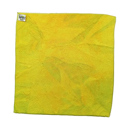 Image of SOFTSPUN Microfiber Export Rejected Cloths, Going Cheap! 4 pcs 40X40 cms 900 GSM Grey+Yellow Thick LintStreak Free Multipurpose Cloths for Car Bike Cleaning Polishing Washing & Detailing.