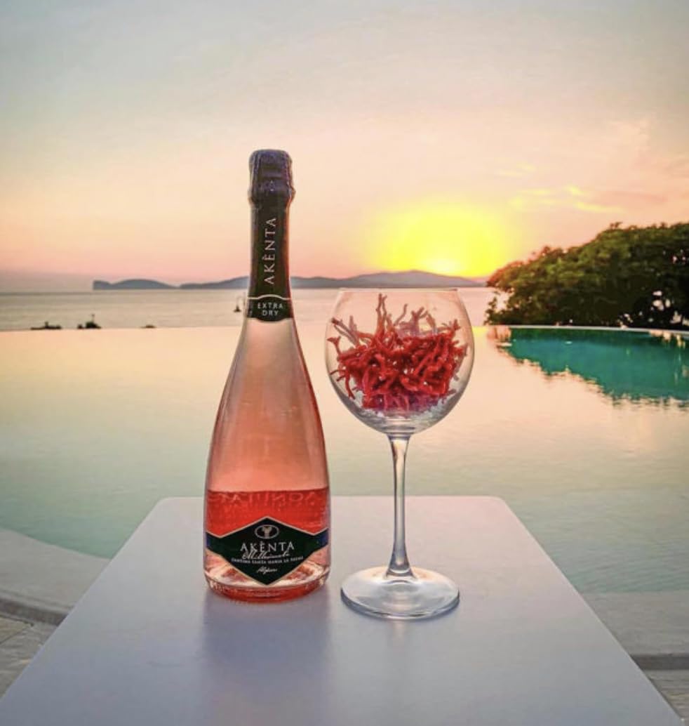 Slow Sardinia - Akènta Rosè Cagnulari I.G.T., 2 bottiglie da 75cl, Perlage fine e persistente, Spumante da vitigno Cagnulari, Ottimo aperitivo, Cantina Santa Maria la Palma Alghero
