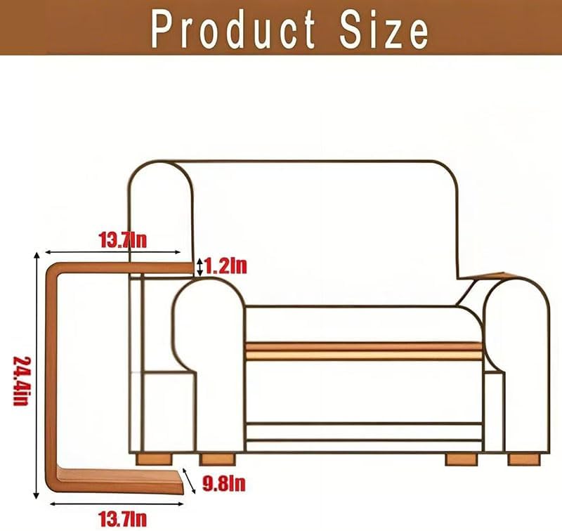 Walnut C Shaped End Table for Couch - Slide Under Sofa Side Table & Small Sofa Table Tray for Laptop | Space-Saving Narrow Design for Bedroom, Living Room