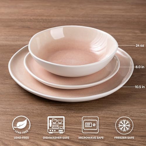 Image of AmorArc Ceramic Dinnerware Sets,Handmade Reactive Glaze Stoneware Plates and Bowls Sets,Highly Scratch Resistant | Dishwasher & Microwave Safe Dishes Set,Service for 4 (12pc)