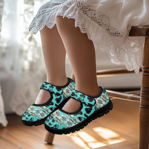 Girls Aztec Print Mary Jane Shoes Toddler Casual School Flats Shoes Anti-Slip Magic Sticker Sneaker2