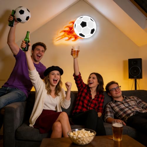 Image of UV Printed Soccer Ball Neon Sign for Wall Decor Dimmable Soccer Led Light for Fans Football Neon Signs for Boys Room Home Bedroom Man Cave College Dorm Club Birthday Party Decor Teen Gifts