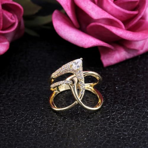 Gold Plated Cubic Zirconia Chic Irregular Hollow Design Statement Ring Personalized Accessory Ideal for Women's Daily Casual Wear Party Holiday Anniversary Love Jewelry Gift4