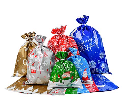Viilich Bolsas de Regalo Navidad, 30 pcs Bolsas de Regalo Navidad con Cintas de Felicitación, Bolsa de Set para Navidad Decoracion,Bolso Bolsillo Navideño para Regalos Dulces Cover