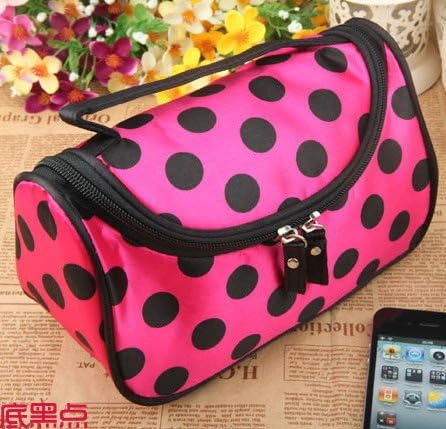 Smile Cute Zipper Dot Cosmetic Box Makeup Bag Storage Organizer Case Hand Clutch with Mirror