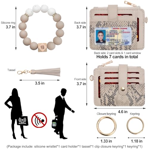 Image of COOLANS Silicone Bracelet Wristlet Wallet Credit Card Holder RFID ID Window Key Ring Tassel Slim Wallet Women Keychain Purse