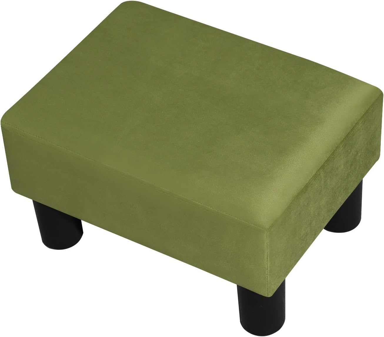 Adeco Small Velvet Foot Stool for Living Room & Bedroom, Boho Chic Upholstered Ottoman Footrest with Thick Padded Seat, Compact Under Desk Stool, 15 inch, Grass Green, Supports 335 lbs