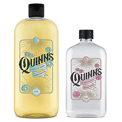 Quinn's Pure Castile Organic Unscented Liquid Soap 32 oz Alcohol Free Rose Witch Hazel with Aloe Vera 16oz