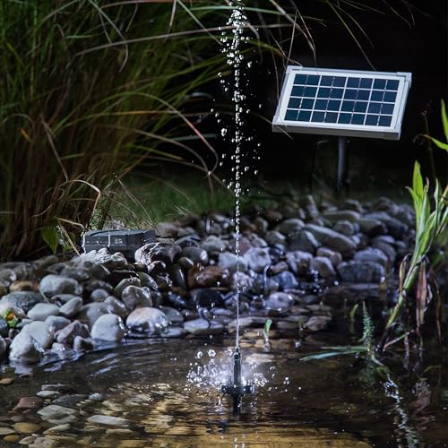 esotec Solar Teichpumpenset 5 160 LED, Wasserspiel Komplettset, LiFePO4 Akkubox, Sprinklerpumpe 160l/h, Erdspieß, Solarmodul 5W, Solarbrunnen draußen, Springbrunnenpumpe Fontäne, 101920