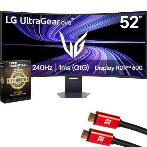 Image of LG 52 inch Ultragear evo 5K2K 5120x2160 240Hz 1000R Curved Gaming Monitor, Black 52G930B-B Bundle with Deco Essentials CPC 26 Month CPS Protection Pack and 2X Deco Gear 6FT 4K HDMI 2.0 Cable