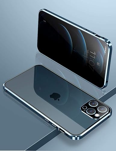 Miniatura 7 de HENGHUI Funda antimiradas con cerradura para iPhone 12 Pro Max, funda magnética de vidrio con protector de lente de cámara integrado, protector de