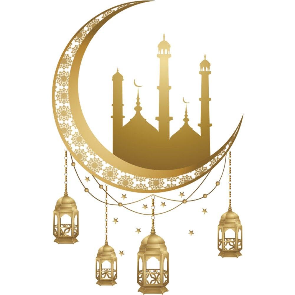 Lpitoy Gold Ramadan Wall Stickers Islamic Muslim Wall Decals Eid Mubarak Ramadan Lantern Moon Wall Stickers Decor For Home Living Room Bedroom Decorations