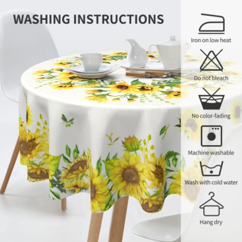 Sunflower Tablecloth Round Summer Yellow Farmhouse Floral Table Cloths Circular Table Cover Waterproof And Dustproof Wipeable Polyester Tabletop For Dining Kitchen Picnic Party Decor 60 Inch #TOP5
