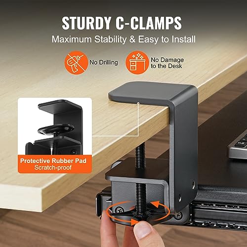 VEVOR Plateau pour clavier sous le bureau, tiroir pour clavier/souris coulissant sous le bureau avec montage robuste sans perçage, grand tiroir coulissant de 26.8 x 11 po pour taper à la maison, au travail