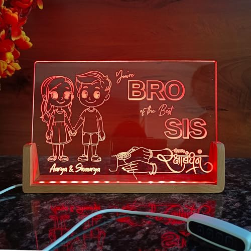 Image of lampees Personalized 3D LED lamp Rakhi Brother Sister Name - Multi Color (U Base)