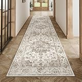WondRg 3x10 Washable Runner Rug for Kitchen Hallway Non-Slip Brown Neutral Carpet Low Pile Soft Thin Area Rug Floral Vintage Vacuumable Lightweight Long Runner for Bathroom Bedroom Indoor