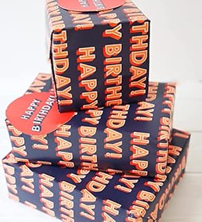 Wrapping Paper 12368A"Birthday Text" Gift Wrap Pack with 2 Sheets & 2 Tags, Plastic Free & Fully Recyclable, Multicoloured