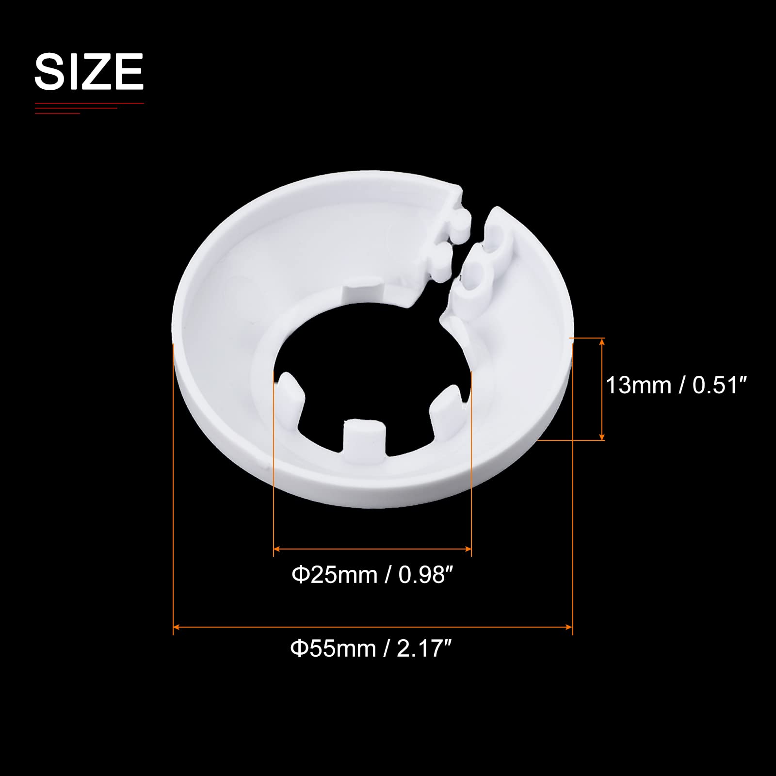 DTGN 55x13mm(DxT) Pipe Cover Decoration - 4Pack - Good for Bathroom Kitchen 25mm Dia Pipe - PP Plastic Escutcheon - White - Image 2