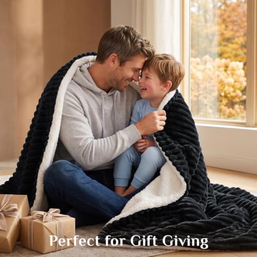 Image of BEDELITE Soft Sherpa King Blanket for Couch, Fluffy Gift, Black, 104x90