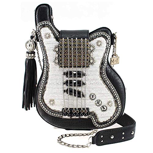 Mary Frances Greatest Hits Beaded Crossbody Guitar Handbag, Black-White
