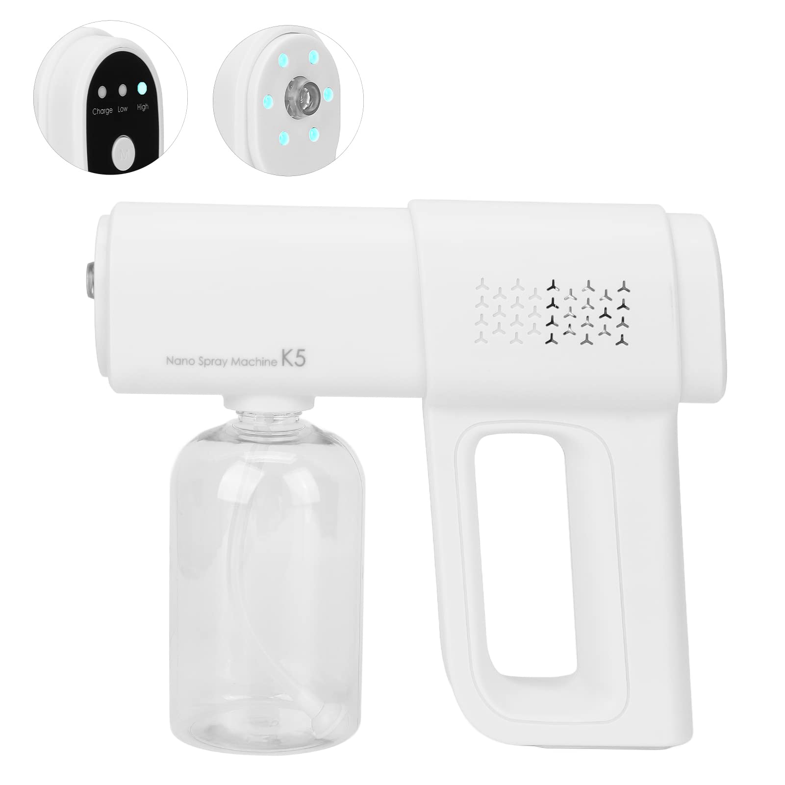 Nano Spray Steam Gun, Fine Mist Nozzle Nano Spray Gun Stability Pressure Cordless for Hair Care for Household Cleaning for Car Mite Removal(white)