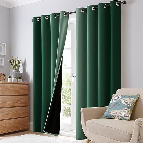 Image of SimpleHome 100% Blackout Ombre Curtains Dark Green and Greyish White,84L | Room Darkening Curtains,Thermal Insulated Grommet Bedroom Window Drape,Curtains for Living Room,2 Panels, 52x84 inches Length