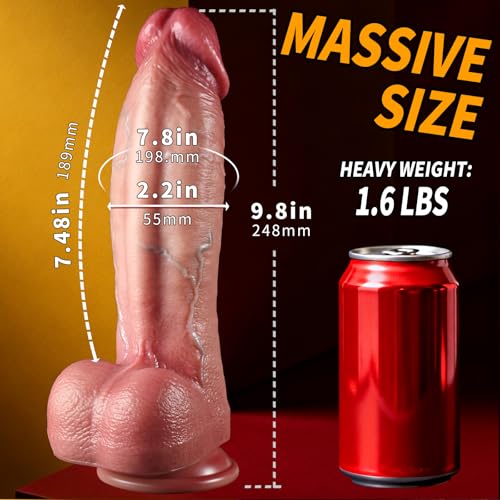 Image of Dual Density Realistic Dildo 9.8 inch - Premium Liquid Silicone Soft Skin with Firm Core - 2.2 inch Thick Girthy Suction Cup Dong for Women & Men - Waterproof & Body-Safe Flesh