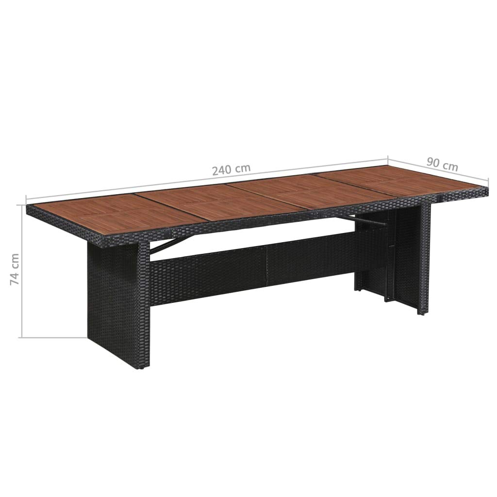 Stół ogrodowy 240 x 90 x 74 cm, z polirattanu i litego drewna akacjowego, na taras, balcony, do ogrodu, na werandę, kemping, piknik, grill, jadalnię, stabilną ramę i łatwa pielęgnacja