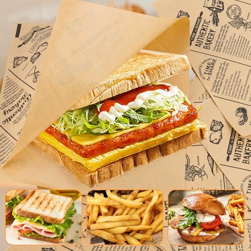 150 Stück Burgerbeutel aus Papier, Lebensmittelverpackung, Burgerpapier, Burgerbeutel, Sandwichbeutel, für Burger-Pommes (15 x 15 cm)