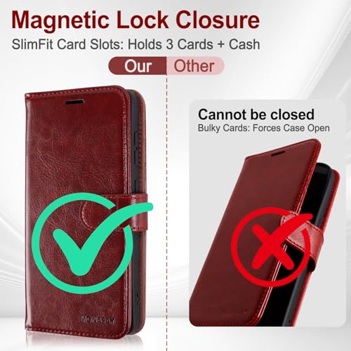 Funda para Samsung S26 Plus Monasay piel burdeos con bloqueo RFID 6
