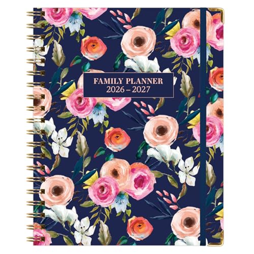 FAMILY PLANNER ORGANIZER 8.5 x 11 Weekly & Monthly Calendar (May 2026-Jun 2027). 5+ People Meal Planning Budgeting Habit Tracker Hardcover Household Schedule Organizer for Parents Kids & Caregivers (Small Navy Floral)