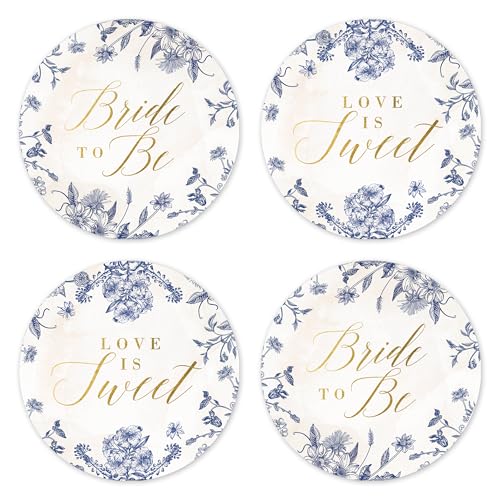 Mobiusea Creation Vintage Blue Floral Bridal Stickers | 60pcs Bride to Be & Love is Sweet Bachelorette Stickers for Bridal Shower, Engagement Party Favors, Envelope Seals & Bachelorette Decor
