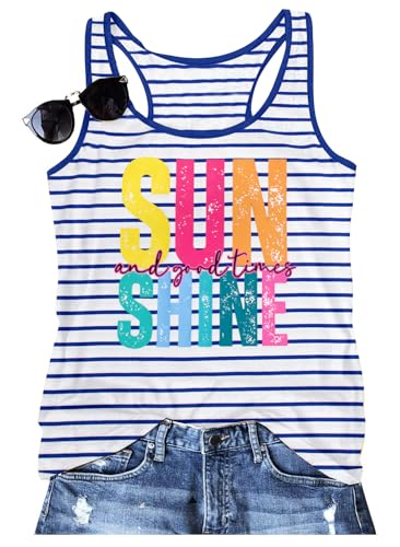 Womens Tank Tops Summer Shirts - Sleeveless Sunshine Graphic Shirt Casual Loose Vest Vacation Classic-Fit Shirt Cami
