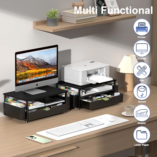 Spacrea Desk Organizer and Accessories, Computer Monitor Stand Riser with Drawer and 2 Pen Holders, Office Desk Accessories & Workspace Organizers for Office Supplies (Black) - Image 7