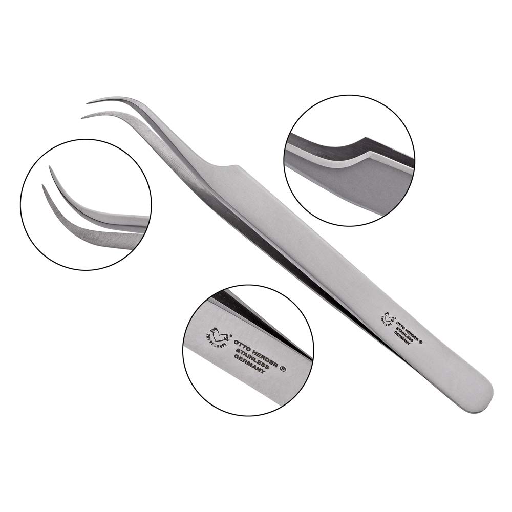 OTTO HERDER Pince à tiques en acier inoxydable fin avec pointe incurvée pour chiens et chats 11,5 cm