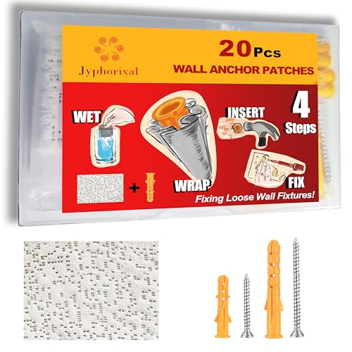 Drywall Anchor Repair Kit Loose Wall Anchor Fix Patches Ideal for Drywall and Masonry Only Wet Can Fix Wall Hole Fast 20 Patches with Anchors and Screws Included.