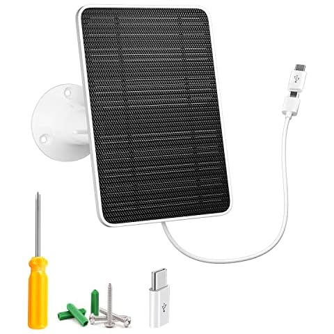 Solar Panel for Security Camera, 5W USB Solar Panel for DC 5V Security Camera, Micro USB & USB-C Port Solar Panel, IP65 Waterproof Solar Charger for Camera,360° Adjustable Mounting 13ft Cable, 1 Pack Cover