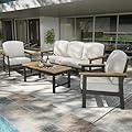 MIXPATIO 4-Piece HDPE Outdoor Patio Conversation Set, All-Weather Wicker Patio Furniture Set, Waterproof & UV-Resistant, Thick Cushions for Backyard, Deck, Garden, Porch, Balcony - Beige