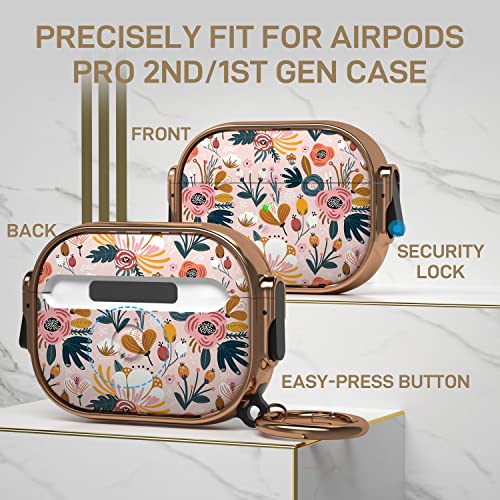 Image of Maxjoy for AirPods Pro 2nd /1st Generation Case with Lock, Flower AirPods Pro 2 Case Lock Protective Hard Cute AirPod Pro Cover for Women Men with Keychain for Airpod Pro (2023 /2022 /2019)