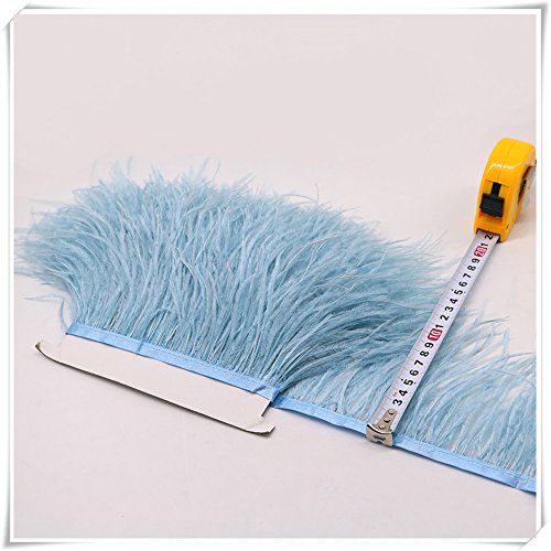 Ostrich Feather Trims Fringes Sewn on Feather Tape 1 Yard (027-Light Blue)