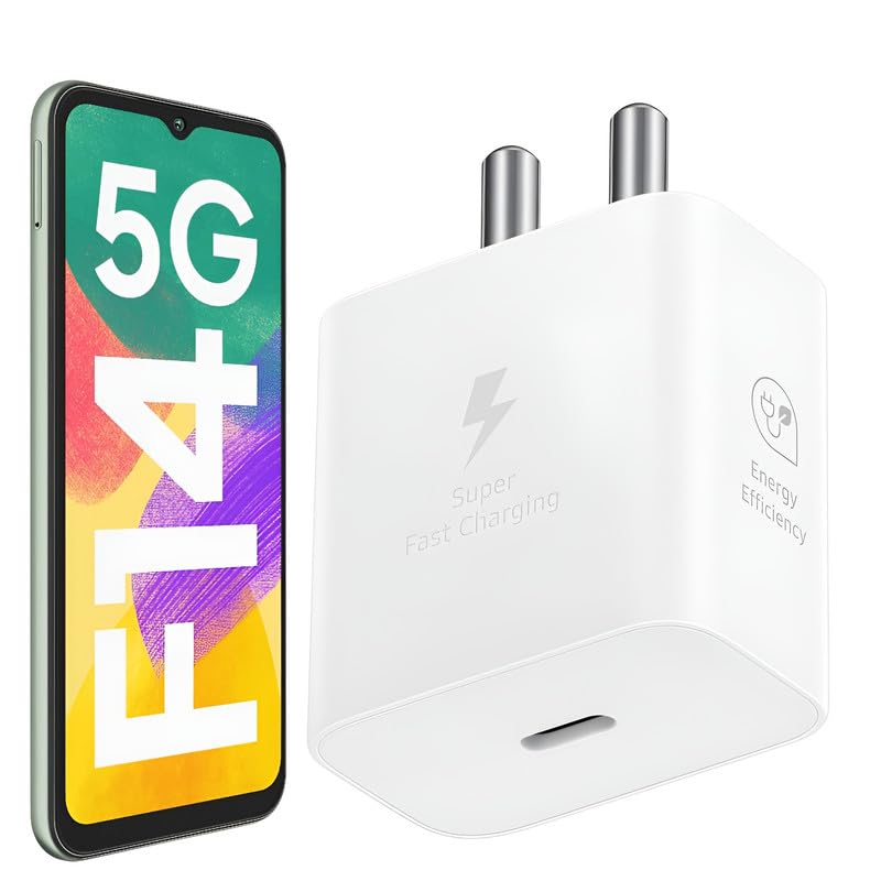 Image of 25W GaN Super Fast Type C Charger Adapter Compatible with Samsung F14 5G Mobile Phones, 25 w Charge Adaptor for Galaxy M05 /M35 /A35 /F35 /A15 /M15 /F15 /S23 fe /M14 /A14 USB-C Port Quick Charging, White