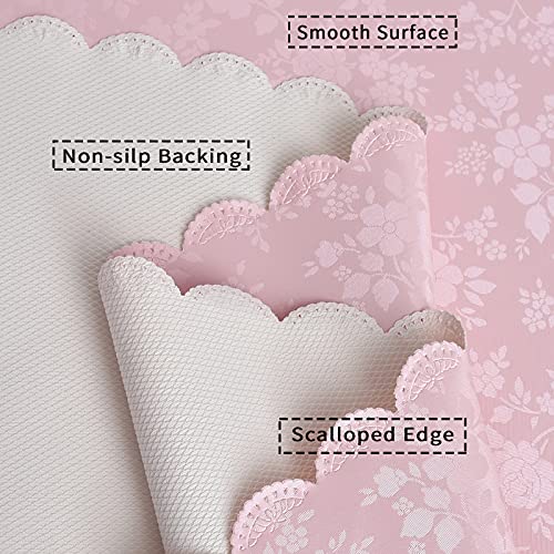 Image of Romanstile Waterproof Vinyl Tablecloth Round, 60 x 60 Inch, Rose Pink | Flannel Backing Wipeable Table Cloth, Heavy Duty Plastic PU Table Cover for Kitchen Dining, Indoor & Outdoor Use