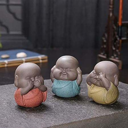 KUAQI Decorativos Figuras Salon candelabros de Jardin Exterior Miniatura,3 Piezas Mini estatuas de Buda Monjes Esculturas Decorativas Figura de cerámica