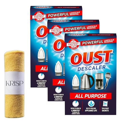 OUST Descaler - All Purpose Limescale Remover, 3 Sachets x 3 Pack (Total 9 Sachets) with Terry Microfiber Cloth