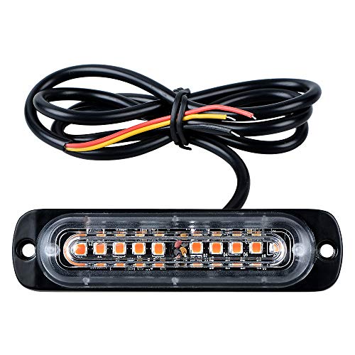 Ultra-thin High Power Waterproof 12V-24V 10 LED Car Truck Emergency Side Strobe Warning Flashing Light Amber Yellow Surface Mount (1PC)