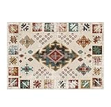 BK&MF Vintage Boho Tribal Patchwork Teppich, Rutschfester Kristallvelours-Teppich mit kurzem Flor, leicht zu pflegender Bodenbelag für Wohnzimmer, Schlafzimmer,F,120x160cm(47x63inch)