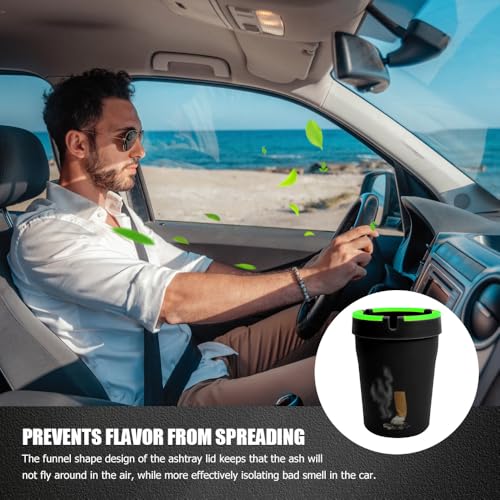 Image of Glow in The Dark Ashtray, Car Ashtray, Cigarette Self-Extinguishing Car Cup Holder Ashtrays with Lid, Universal Portable Mini Vehicle Cigarette Trash Can Auto Accessories for Cars (Black)