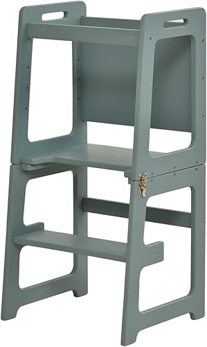 Avenlur Taburete de cocina de aprendizaje 4 en 1 ayudante Montessori Waldorf estilo Montessori Waldorf soporte de escalón y pizarra se convierte en