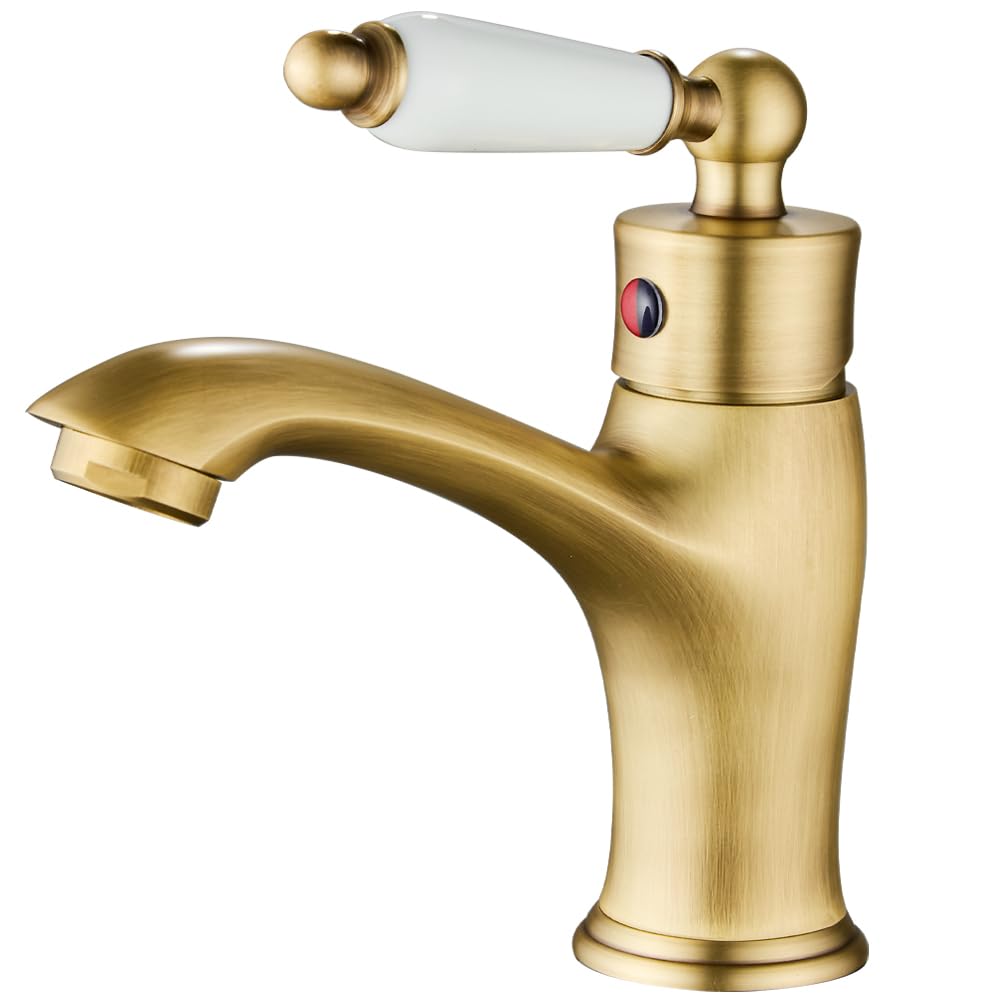 Maynosi Traditional Bathroom Basin Mixer Tap, Luxury Victorian Basin Mixer, Single Lever Mono Sink Tap with Flexible Tails