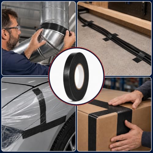 Image of GGR Supplies CDT-36 Industrial Grade Cloth Duct Tape, Black 1 Inch x 60 Yards, Waterproof UV Resistant Heavy Duty, Clean Removal with No Sticky Residue for Repairs, Packaging, and Bundling